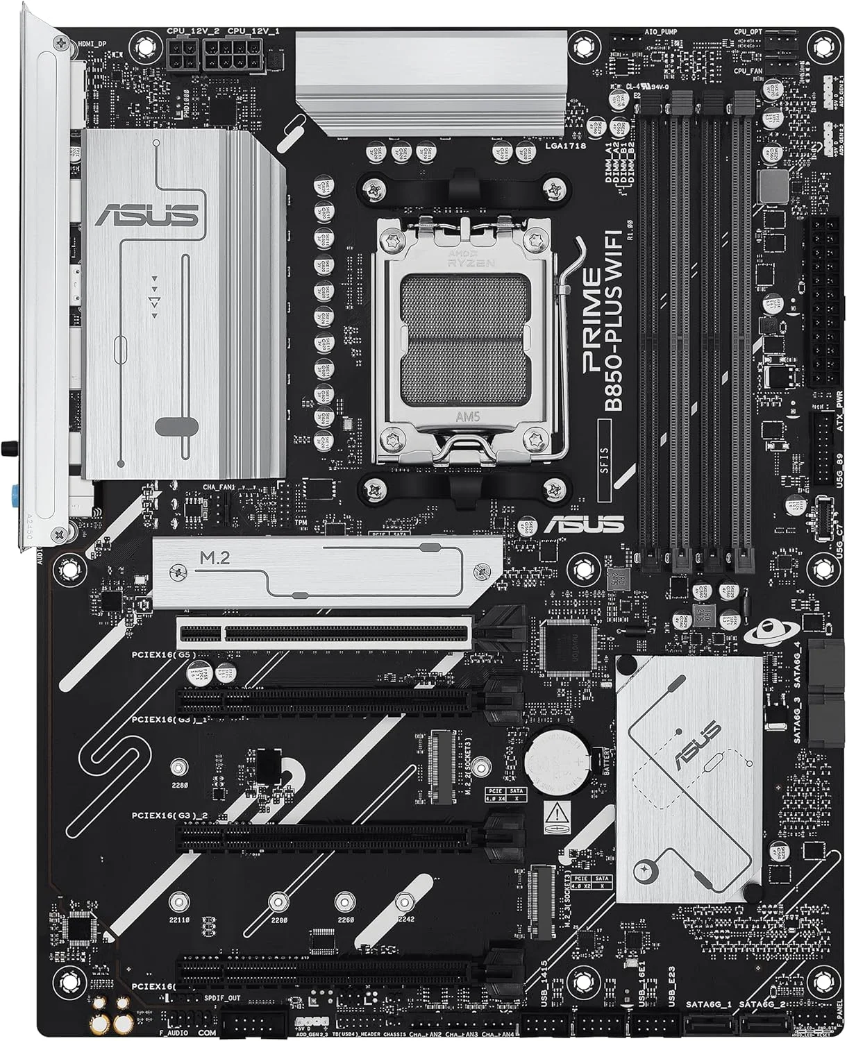 مادربرد ایسوس پرایم B850-PLUS WiFi AMD AM5 AMD B850 ATX، DDR5، آماده PCIe 5.0، 3X M.2، Wi-Fi 6E، LAN 2.5 گیگابیتی، DisplayPort، HDMI™، USB 10Gbps Type-A & Type-C®، BIOS Flashback™، Aura Sync، AI Advisor