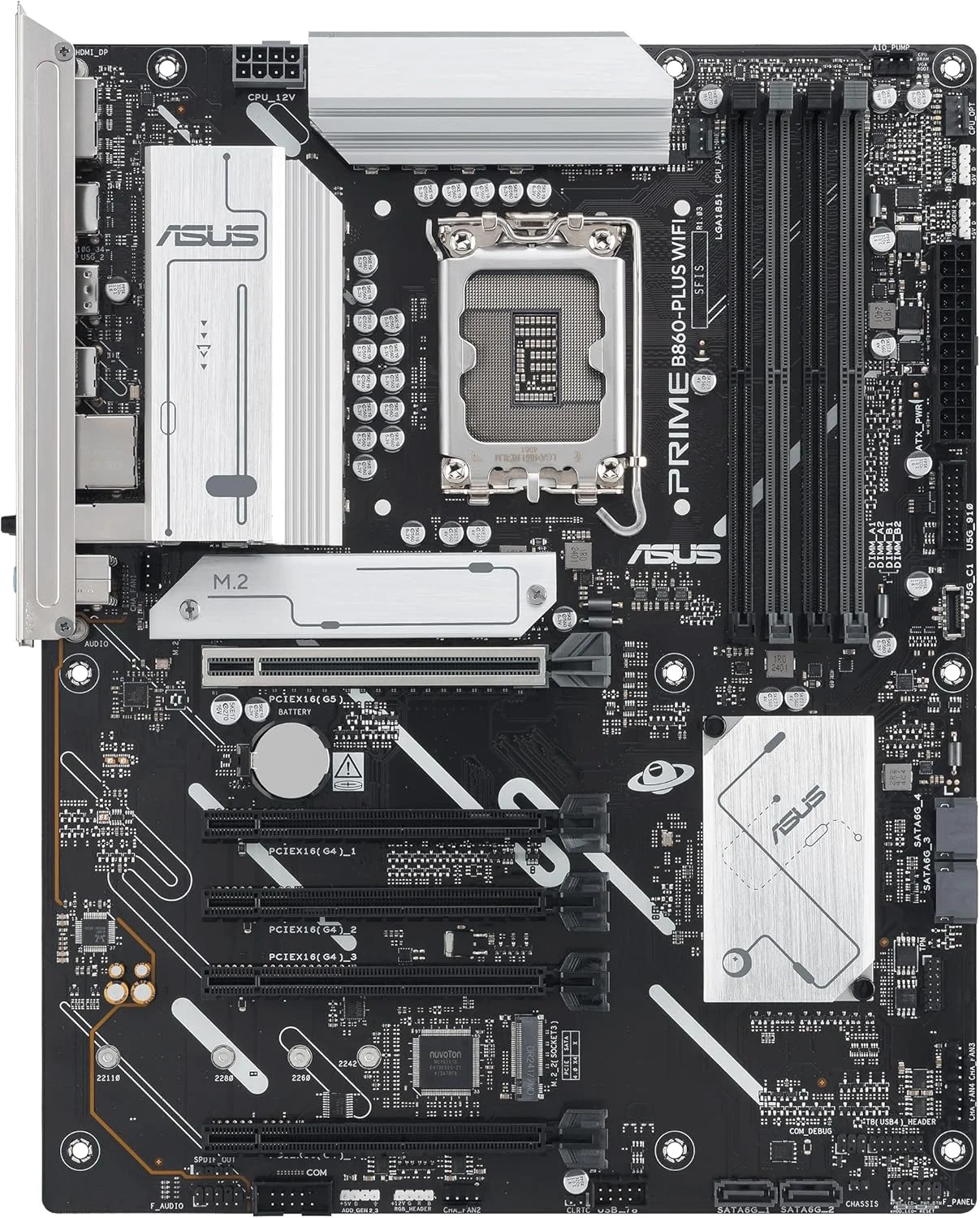 مادربرد ایسوس پرایم B860-PLUS WiFi B860 LGA 1851 ATX، آماده برای پردازنده‌های Intel® Core™ Ultra Series 2، دارای قابلیت‌های پیشرفته هوش مصنوعی، 8+1+1+1 فاز، DDR5، PCIe 5.0، HDMI، USB 20Gbps Type-C®، 2 x M.2، WiFi 6E، 2.5Gb LAN