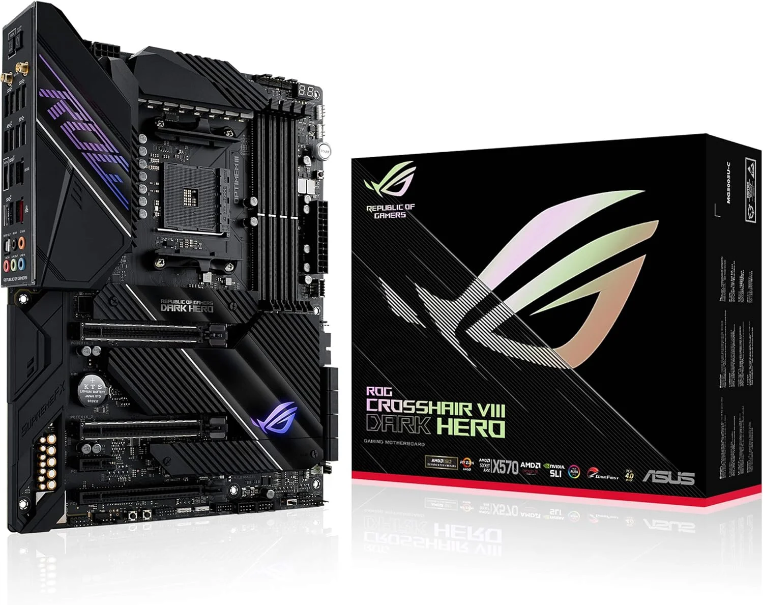 مادربرد گیمینگ ASUS ROG Crosshair VIII Dark Hero AMD AM4 X570S Zen 3 Ryzen 5000 و نسل سوم Ryzen ATX (PCIe 4.0، 14+2 مراحل قدرت Ti، هیت سینک PCH، Wi-Fi 6، LAN 2.5 گیگابیت بر ثانیه، USB 3.2 Gen 2 Type-C