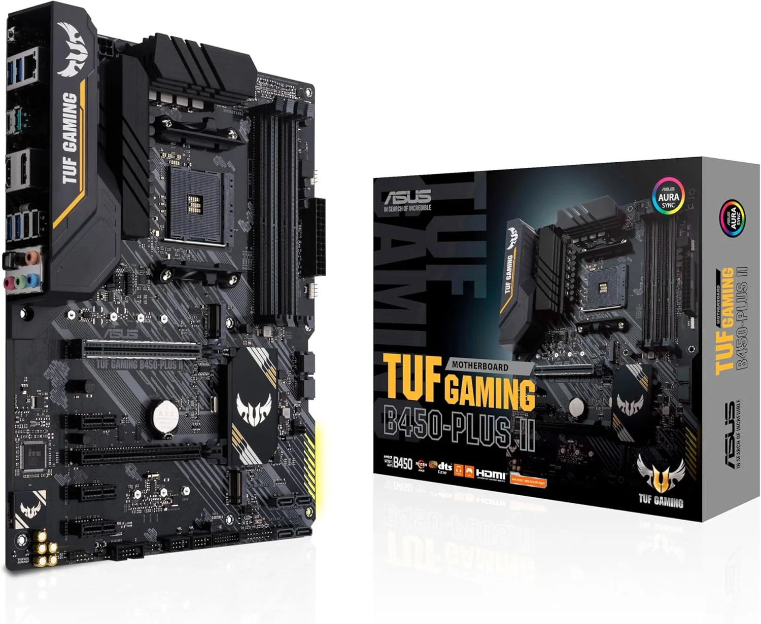 مادربرد گیمینگ ASUS TUF GAMING B450-PLUS II (AMD B450) (AM4) ATX با دو M.2، HDMI، DisplayPort، USB 3.2 Gen 2 Type-A و Type-C و Aura Sync RGB