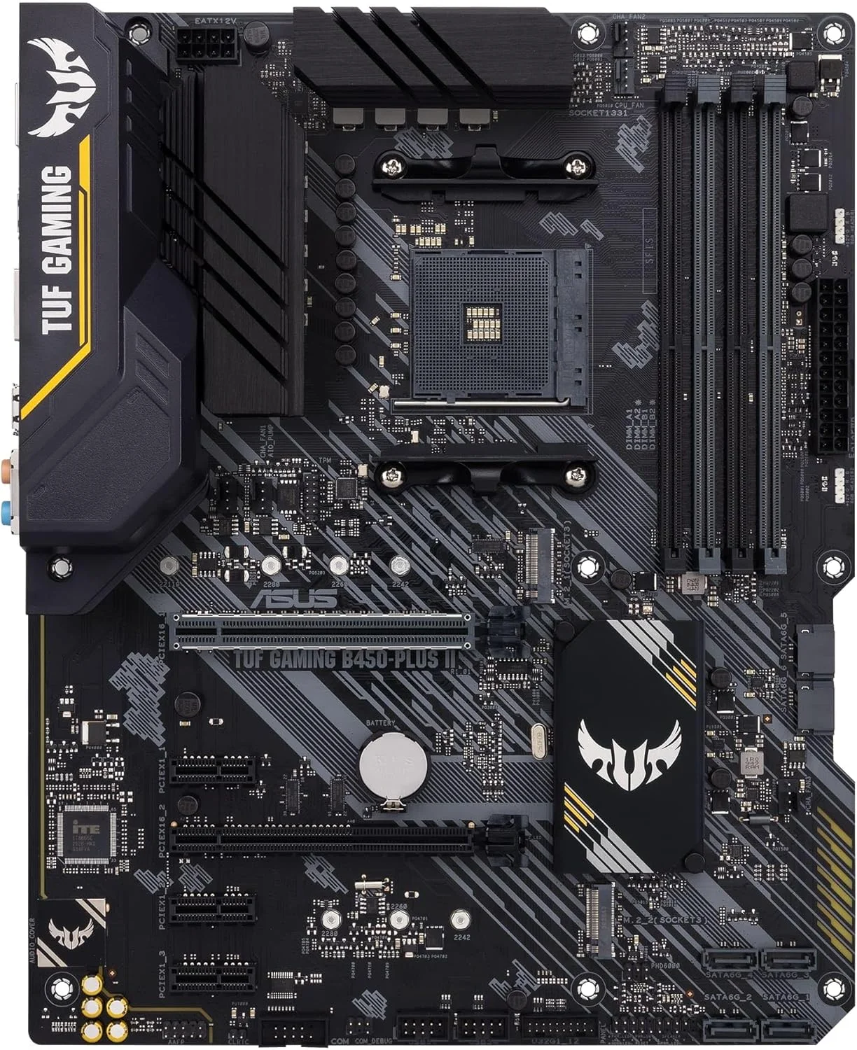 مادربرد گیمینگ ASUS TUF GAMING B450-PLUS II (AMD B450) (AM4) ATX با دو M.2، HDMI، DisplayPort، USB 3.2 Gen 2 Type-A و Type-C و Aura Sync RGB