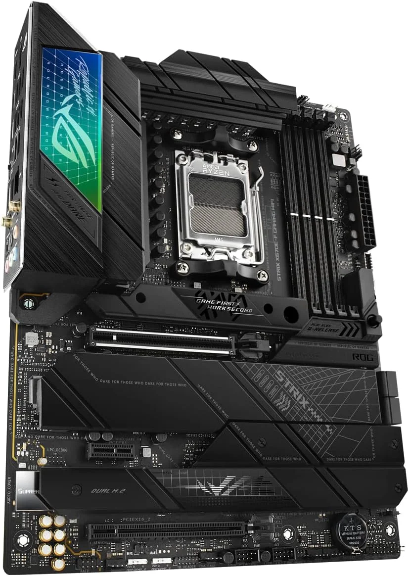 مادربرد گیمینگ ASUS ROG Strix X670E F Gaming WiFi AMD Ryzen AM5 ATX با 16+2 فاز تغذیه DDR5، 4 x M.2 با هیت سینک، USB 3.2 Gen 2x2 PCIe 5.0 WiFi 6E AI Cooling II Aura Sync RGB, H410