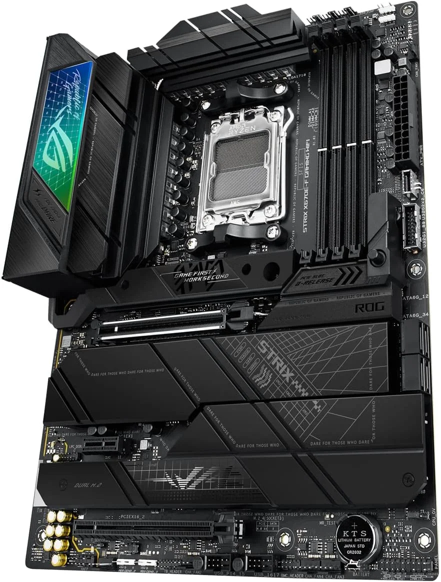 مادربرد گیمینگ ASUS ROG Strix X670E F Gaming WiFi AMD Ryzen AM5 ATX با 16+2 فاز تغذیه DDR5، 4 x M.2 با هیت سینک، USB 3.2 Gen 2x2 PCIe 5.0 WiFi 6E AI Cooling II Aura Sync RGB, H410