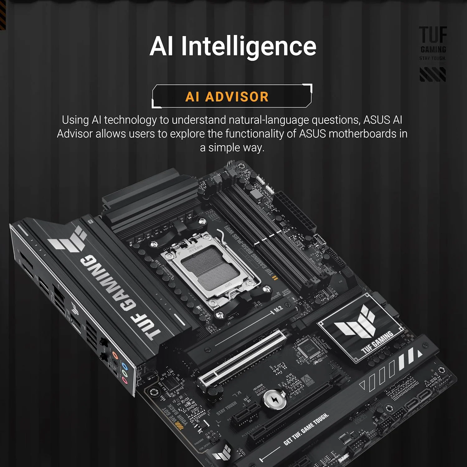 مادربرد ایسوس TUF GAMING B850-PLUS WIFI ATX: سوکت AM5، 4 عدد DIMM DDR5، 3 عدد اسلات M.2، 1 عدد PCIe 5.0 x16 SafeSlot، 1 عدد اسلات PCIe 4.0 x16 (حداکثر @x4)، 2 عدد PCIe 4.0 x1، طراحی قدرت برتر - مشکی