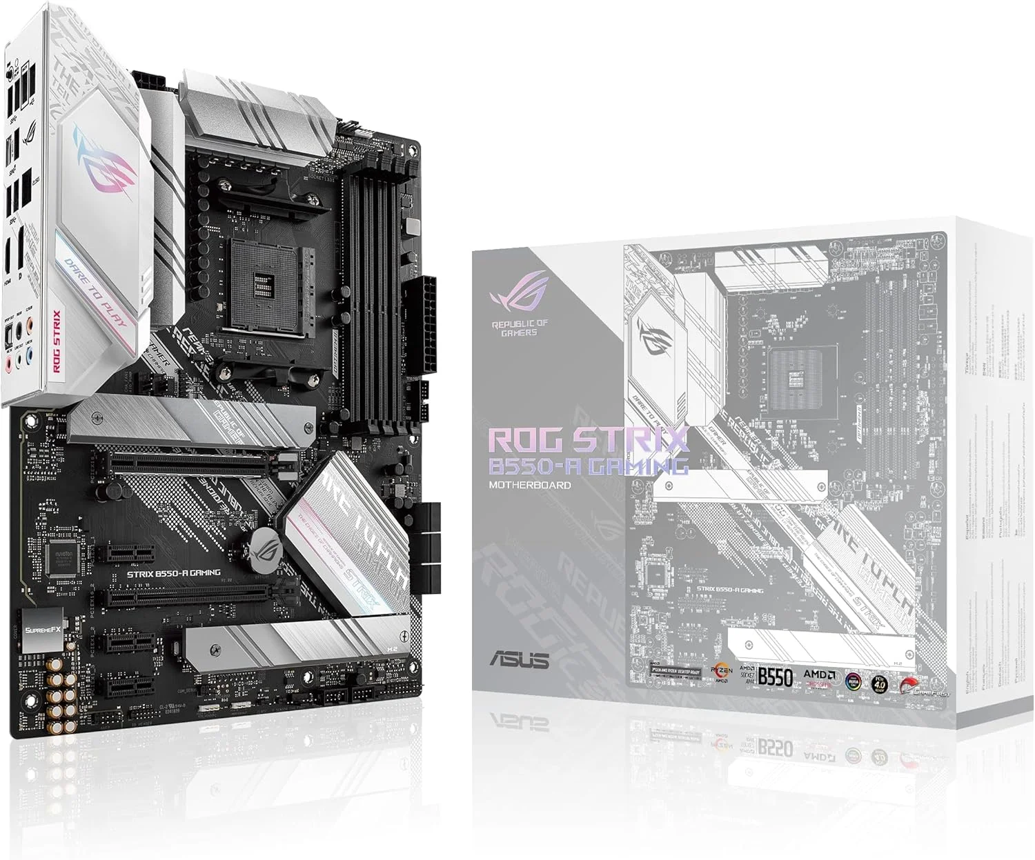 مادربرد گیمینگ ایسوس ROG STRIX B550-A GAMING (AMD B550) AM4 Gaming ATX با PCIe 4.0، Intel® 2.5Gb Ethernet، دو M.2 با هیت سینک، SATA 6 Gbps، USB 3.2 Gen 2 و Aura Sync RGB