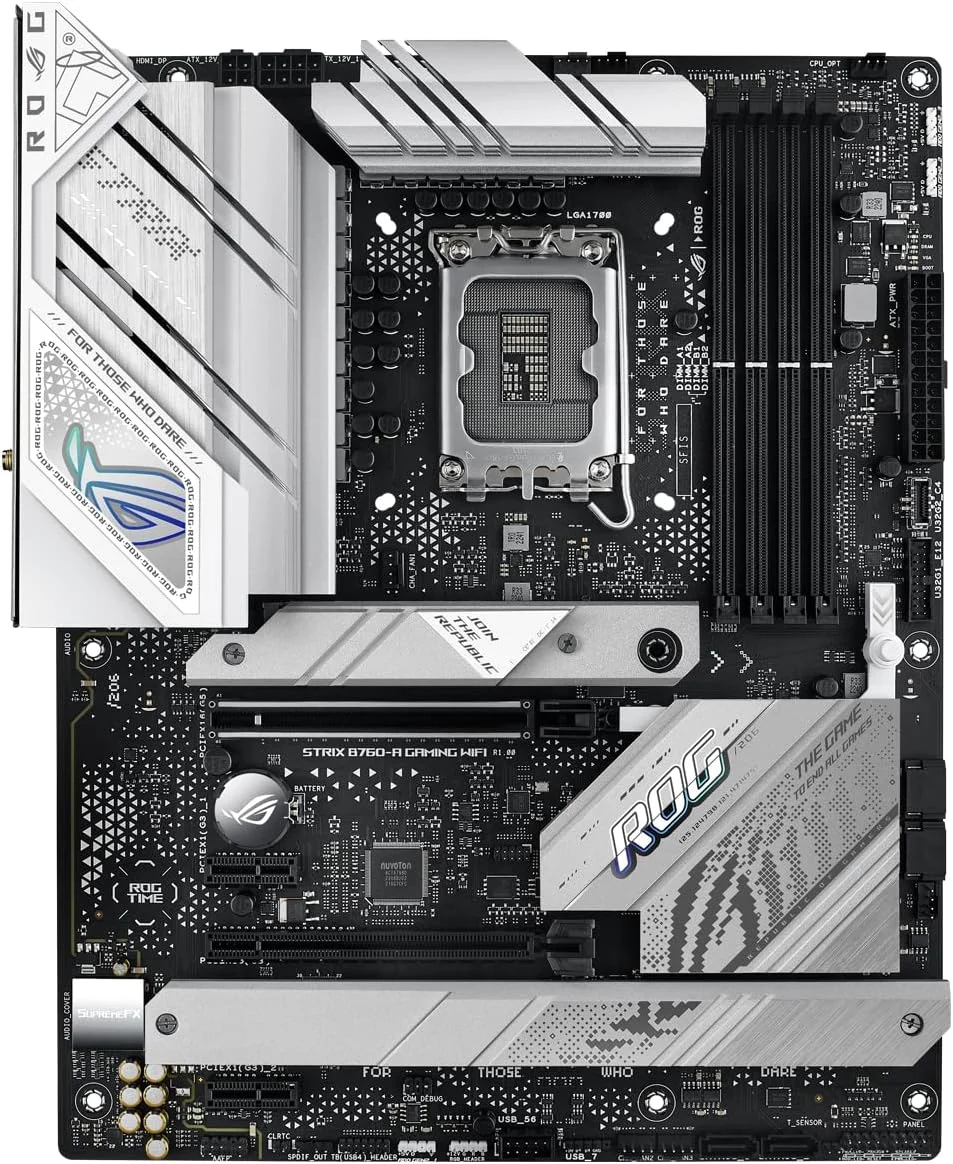 مادربرد گیمینگ ایسوس ROG STRIX B760-A GAMING WIFI Intel B760 LGA 1700 ATX (DDR5، فاز قدرت 12+1، PCIe 5.0، 3x PCIe 4.0 M.2، WiFi 6E، USB 3.2 Gen 2x2 Type-C، Aura Sync RGB) مادربرد گیمینگ ایسوس ROG STRIX B760-A GAMING WIFI Intel B760 LGA 1700 ATX (DDR5، فاز قدرت 12+1، PCIe 5.0، 3x PCIe 4.0 M.2، WiFi 6E، USB 3.2 Gen 2x2 Type-C، Aura Sync RGB)