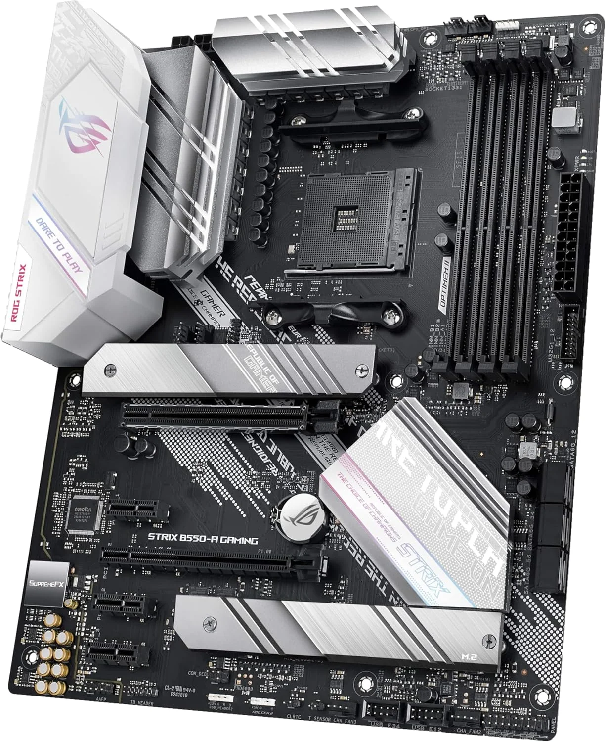 مادربرد گیمینگ ایسوس ROG STRIX B550-A GAMING (AMD B550) AM4 Gaming ATX با PCIe 4.0، Intel® 2.5Gb Ethernet، دو M.2 با هیت سینک، SATA 6 Gbps، USB 3.2 Gen 2 و Aura Sync RGB