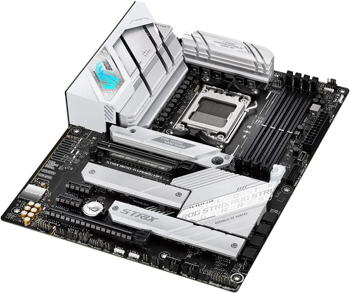 مادربرد گیمینگ ایسوس ROG Strix B650-A، وای فای 6E، AM5، LGA1718، Ryzen 7000، 12+2 فاز قدرت، DDR5، 3 اسلات M.2، PCIe 4.0، LAN 2.5G، وای فای 6E، پورت USB 3.2 Gen 2x2 Type-C - سفید