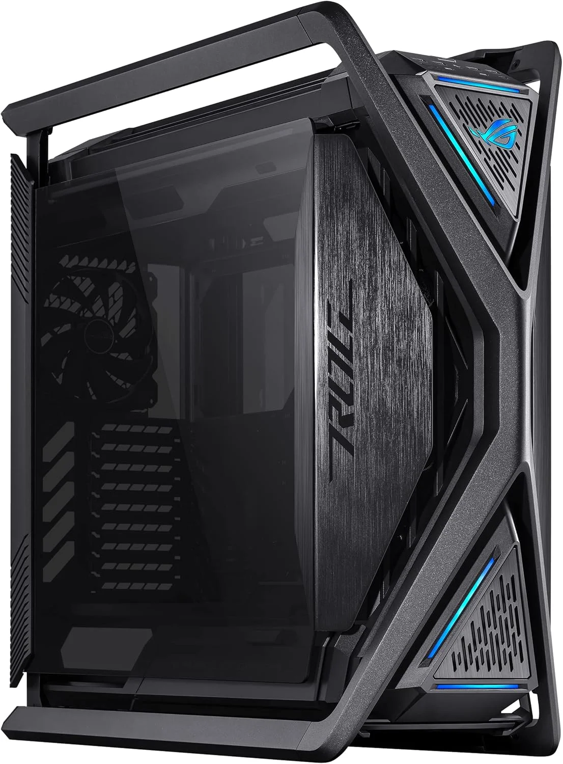 کیس کامپیوتر ASUS ROG Hyperion GR701 BTF Edition E-ATX، طراحی کانکتورهای مخفی مادربرد، رادیاتور دوگانه 420 میلی‌متری، 4 عدد فن 140 میلی‌متری، نگهدارنده فلزی GPU، محل نگهداری قطعات، هاب فن ARGB، شارژ سریع 60 واتی