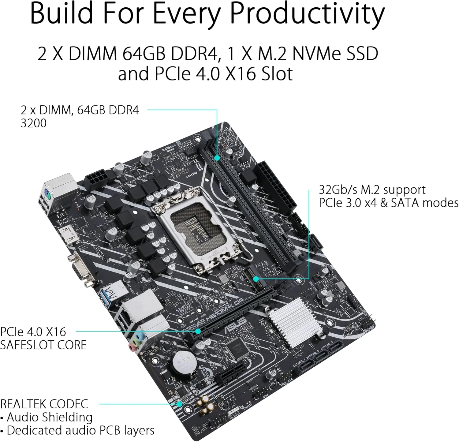 مادربرد گیمینگ ایسوس پرایم H610M-K D4، LGA 1700، mATX، DDR4، PCIe 4.0، اسلات M.2، اترنت Realtek 1 Gb، SATA 6 Gbps - مشکی