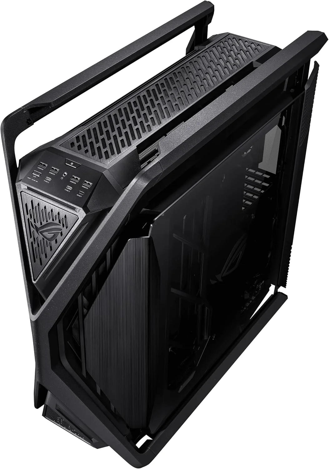 کیس کامپیوتر ASUS ROG Hyperion GR701 BTF Edition E-ATX، طراحی کانکتورهای مخفی مادربرد، رادیاتور دوگانه 420 میلی‌متری، 4 عدد فن 140 میلی‌متری، نگهدارنده فلزی GPU، محل نگهداری قطعات، هاب فن ARGB، شارژ سریع 60 واتی