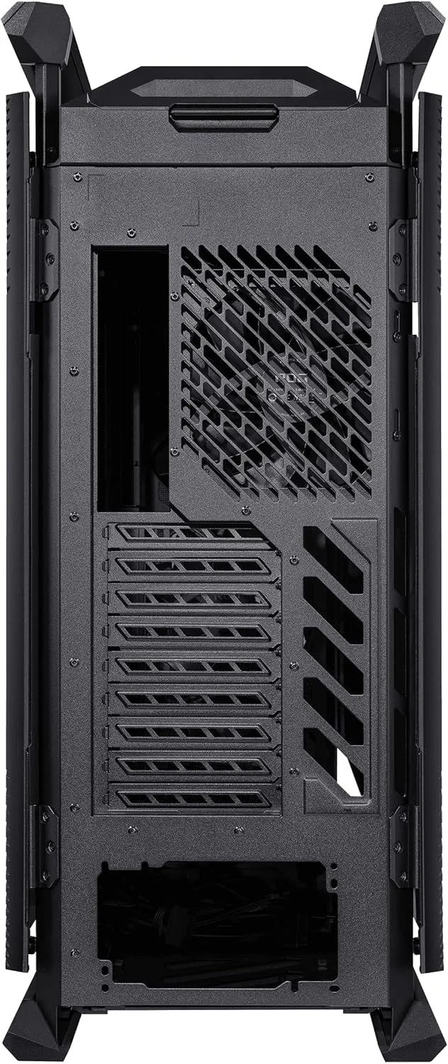 کیس کامپیوتر ASUS ROG Hyperion GR701 BTF Edition E-ATX، طراحی کانکتورهای مخفی مادربرد، رادیاتور دوگانه 420 میلی‌متری، 4 عدد فن 140 میلی‌متری، نگهدارنده فلزی GPU، محل نگهداری قطعات، هاب فن ARGB، شارژ سریع 60 واتی