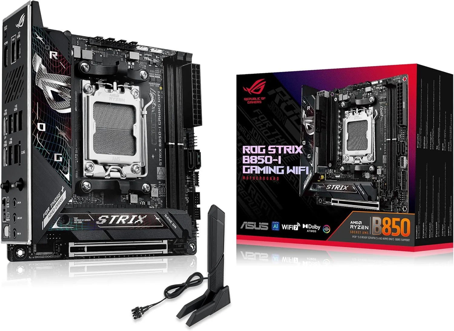 مادربرد ایسوس ROG Strix B850-I Gaming WiFi، AMD Mini-ITX، DDR5، PCIe 5.0، WiFi 7، AI Advisor، AI Networking II