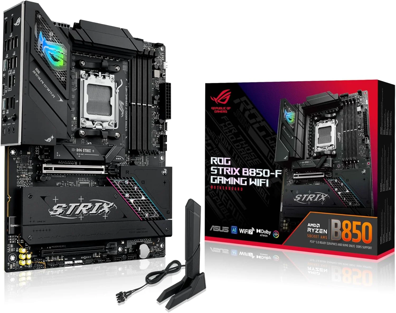 مادربرد گیمینگ ایسوس ROG Strix B850-F WiFi، AMD ATX، دارای 16+2+2 فاز قدرت، اسلات DDR5، PCIe 5.0 با اسلات Q-Release، 4 اسلات M.2، WiFi 7 با آنتن WiFi Q، مشاور هوش مصنوعی، AI Networking II