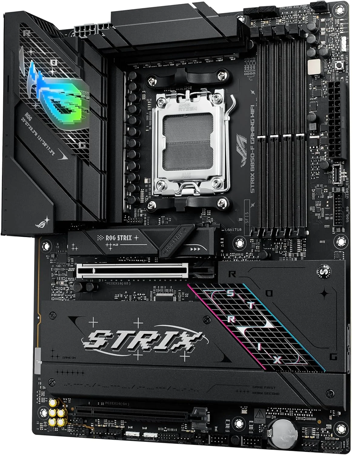 مادربرد گیمینگ ایسوس ROG Strix B850-F WiFi، AMD ATX، دارای 16+2+2 فاز قدرت، اسلات DDR5، PCIe 5.0 با اسلات Q-Release، 4 اسلات M.2، WiFi 7 با آنتن WiFi Q، مشاور هوش مصنوعی، AI Networking II