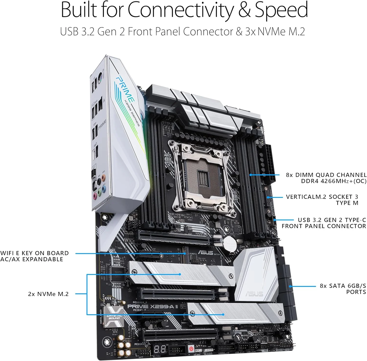مادربرد ایسوس PRIME X299-A II (INTEL X299) ATX LGA 2066 برای پردازنده های سری Intel Core X با اورکلاک هوش مصنوعی 12 مرحله قدرت IR3555 مشکی