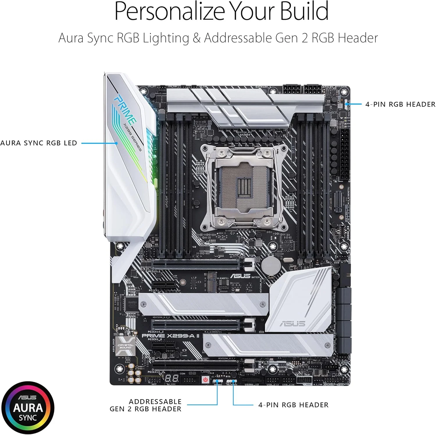 مادربرد ایسوس PRIME X299-A II (INTEL X299) ATX LGA 2066 برای پردازنده های سری Intel Core X با اورکلاک هوش مصنوعی 12 مرحله قدرت IR3555 مشکی
