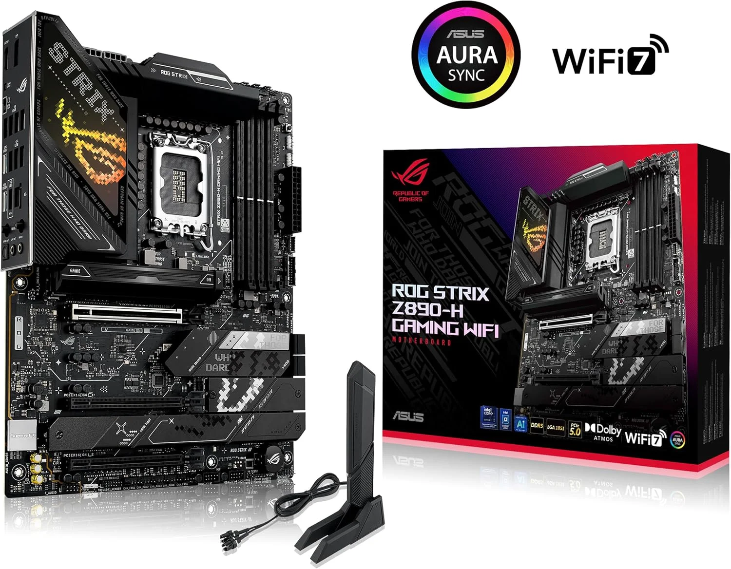 مادربرد گیمینگ ایسوس ROG Strix Z890-H WiFi، مادربرد ATX اینتل، 16+1+2+2 مراحل قدرت، اسلات DDR5، PCIe 5.0، رایانه شخصی پیشرفته هوش مصنوعی، 4 اسلات M.2، WiFi 7، اورکلاک هوش مصنوعی، شبکه هوش مصنوعی II، Aura Sync، مشکی
