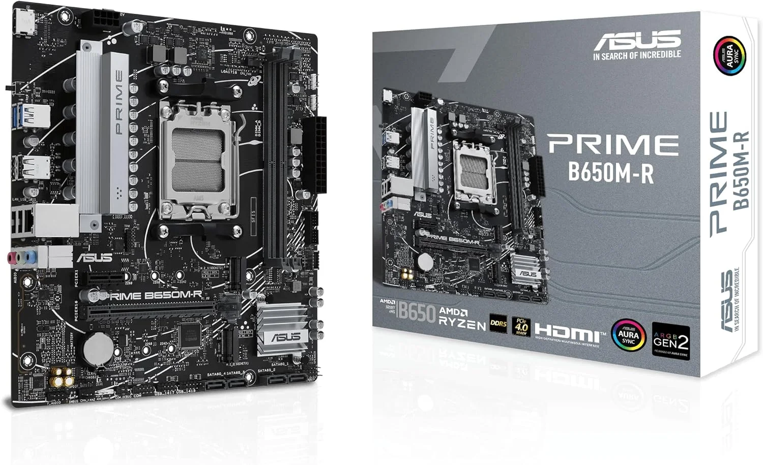 مادربرد ایسوس Prime B650M-R AMD B650 Micro-ATX: DDR5، PCIe 4.0، اترنت 2.5 گیگابیتی، HDMI، SATA 6 گیگابیت بر ثانیه، USB 5 گیگابیت بر ثانیه، Type-C، BIOS FlashBack، حذف نویز هوش مصنوعی، Aura Sync - مشکی
