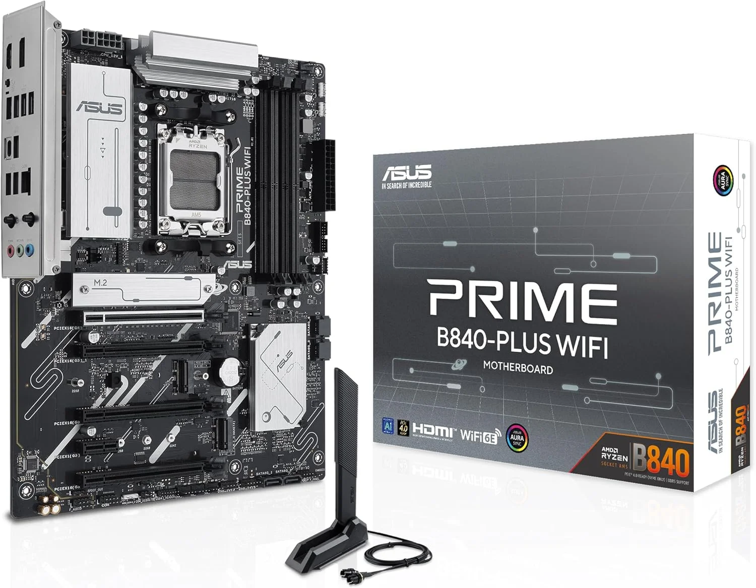 مادربرد ایسوس پرایم B840-PLUS WIFI ATX: سوکت AM5، 1 عدد PCIe 4.0 x16، 1 عدد PCIe 3.0 x16، 2 عدد PCIe 3.0 x16، دیجیتال 8+2+1 فاز، 4 عدد اسلات DIMM DDR5، M.2، Aura Sync - مشکی