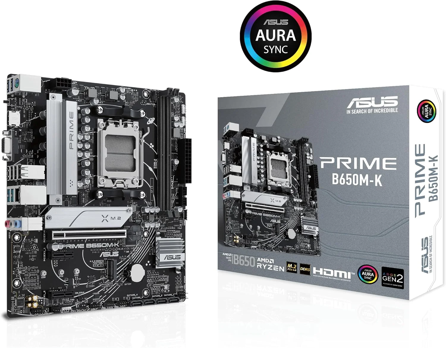 مادربرد ASUS PRIME B650M-K AMD B650 Micro-ATX: DDR5، PCIe 5.0 M.2، اترنت 2.5 گیگابیتی، HDMI، VGA، USB 3.2 Gen 2 پشتی، USB 3.2 Gen 1 Type-C® جلویی، BIOS FlashBack، Aura Sync - مشکی