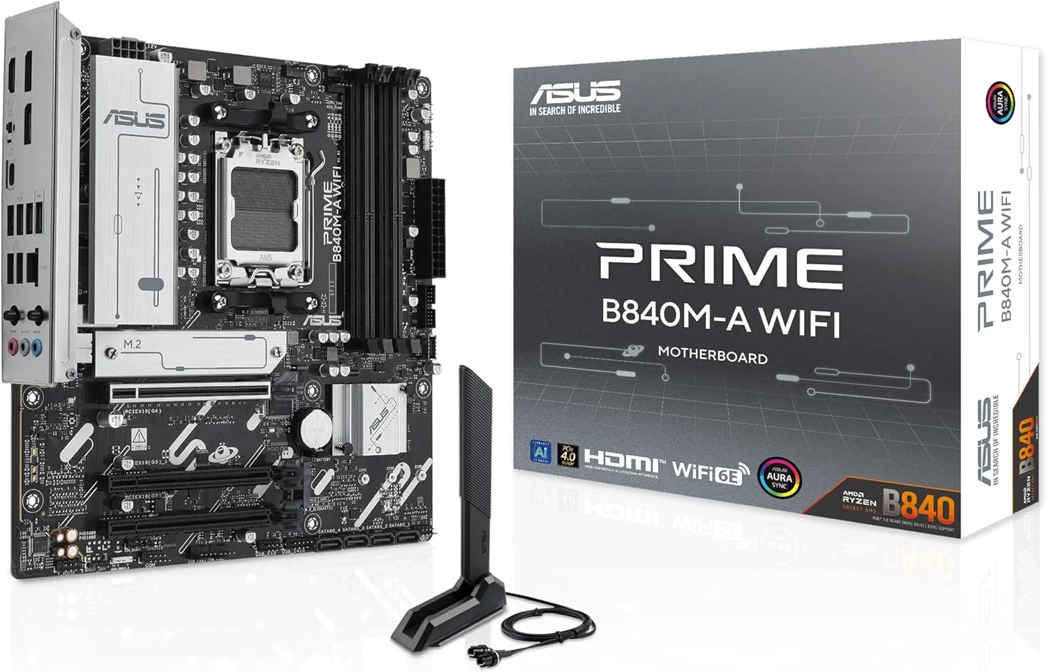 مادربرد ASUS PRIME B840M-A WIFI Micro-ATX: سوکت AM5، 4 اسلات DIMM DDR5، 1 عدد PCIe 4.0 x16، 2 عدد PCIe 3.0 x16، M.2، طراحی توان دیجیتال 8+2+1 فاز، Aura Sync - مشکی