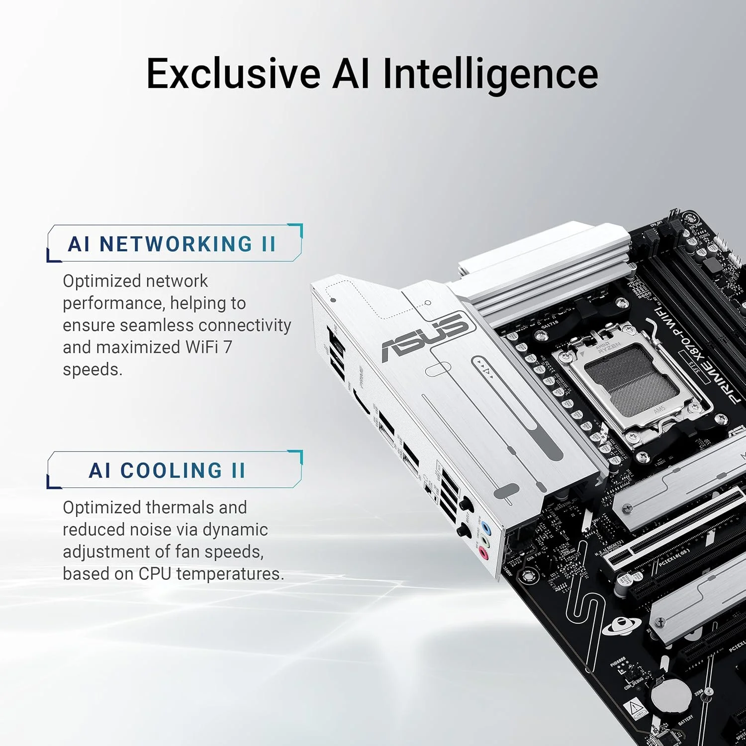 مادربرد ASUS PRIME X870-P WIFI ATX: سوکت AM5، 1 عدد PCIe 5.0 x16، 3 عدد PCIe 4.0 x16، 4 عدد اسلات DIMM با پشتیبانی از DDR5، M.2، WiFi 7، USB 40Gbps Type-C، EZ PC DIY، Aura Sync - مشکی