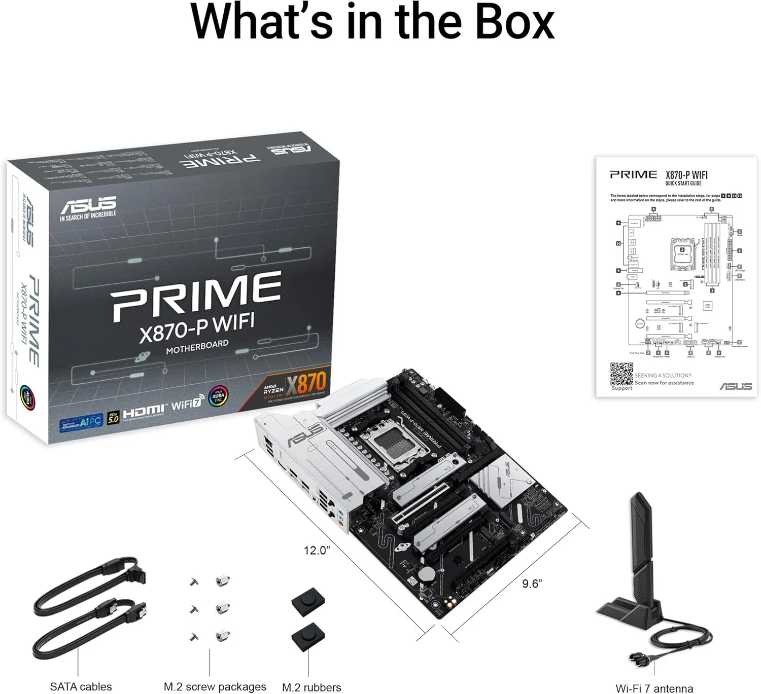 مادربرد ASUS PRIME X870-P WIFI ATX: سوکت AM5، 1 عدد PCIe 5.0 x16، 3 عدد PCIe 4.0 x16، 4 عدد اسلات DIMM با پشتیبانی از DDR5، M.2، WiFi 7، USB 40Gbps Type-C، EZ PC DIY، Aura Sync - مشکی