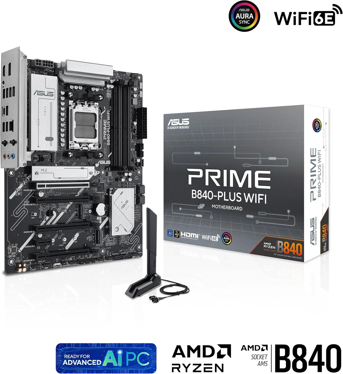 مادربرد ایسوس پرایم B840-PLUS WIFI ATX: سوکت AM5، 1 عدد PCIe 4.0 x16، 1 عدد PCIe 3.0 x16، 2 عدد PCIe 3.0 x16، دیجیتال 8+2+1 فاز، 4 عدد اسلات DIMM DDR5، M.2، Aura Sync - مشکی