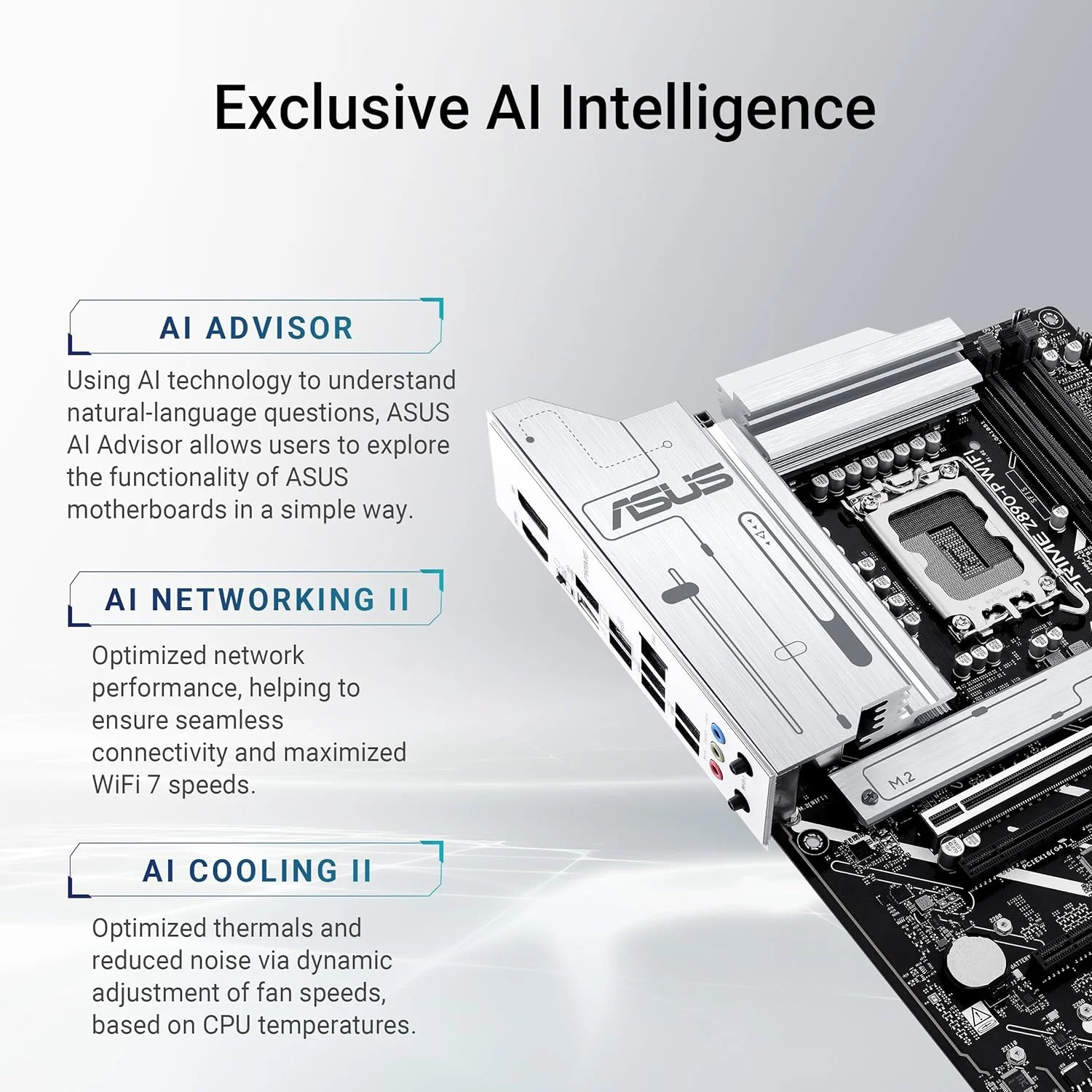 مادربرد ASUS PRIME Z890-P WIFI Z890 LGA 1851 ATX، آماده برای پردازنده‌های Intel® Core™ Ultra Series 2، مجهز به هوش مصنوعی پیشرفته، دارای 14+1+1+2 فاز قدرت، DDR5، PCIe® 5.0، Thunderbolt™ 4 USB Type-C®، 4x M.2، Wi-Fi 7، 2.5Gb