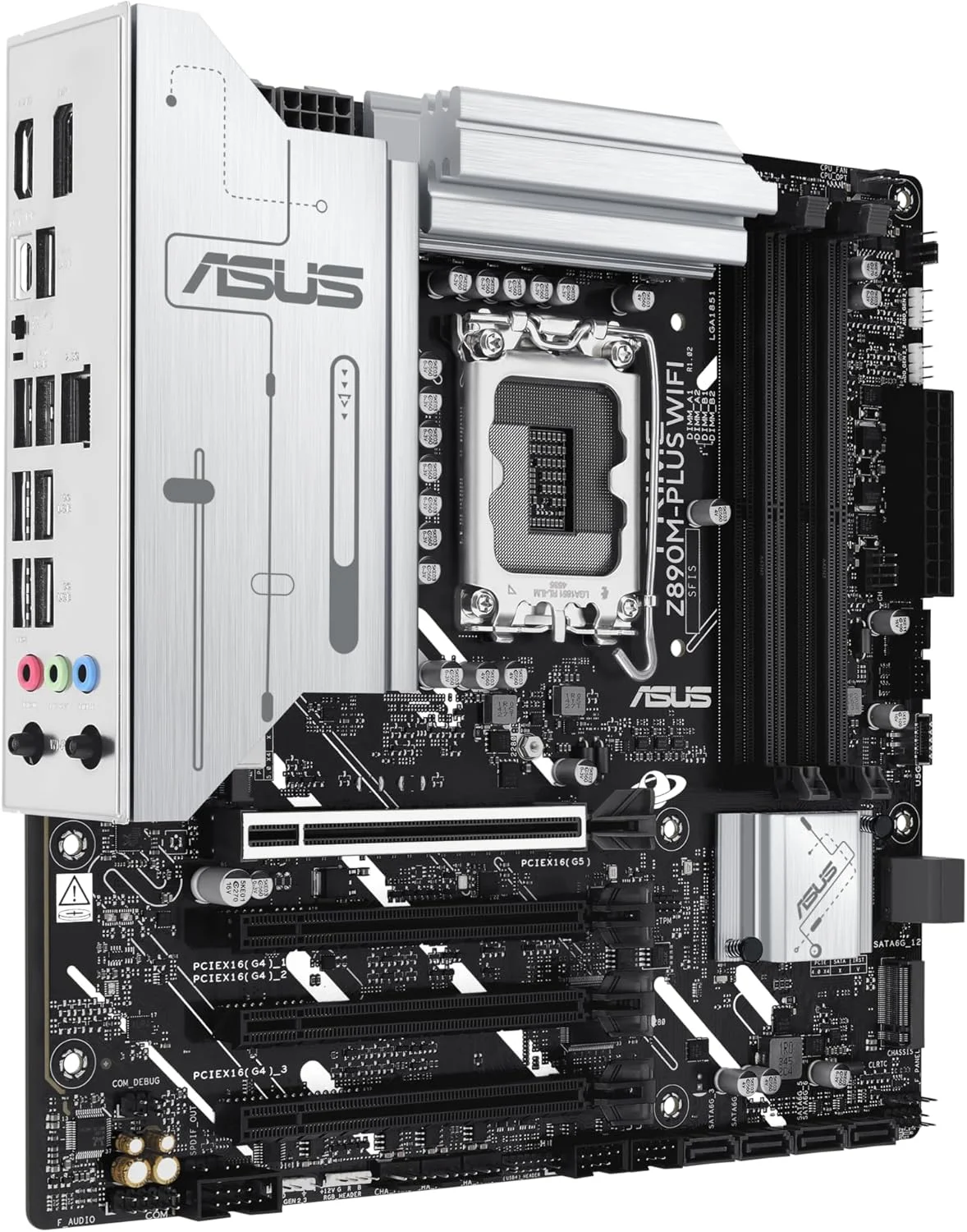 مادربرد ASUS PRIME Z890M-PLUS WIFI mATX: سوکت LGA1851، 4 اسلات DIMM، 3 اسلات M.2، 6 پورت SATA 6Gb/s، اترنت Realtek 2.5Gb، 8 پورت USB پشتی، 7 پورت USB جلویی، Aura Sync - مشکی