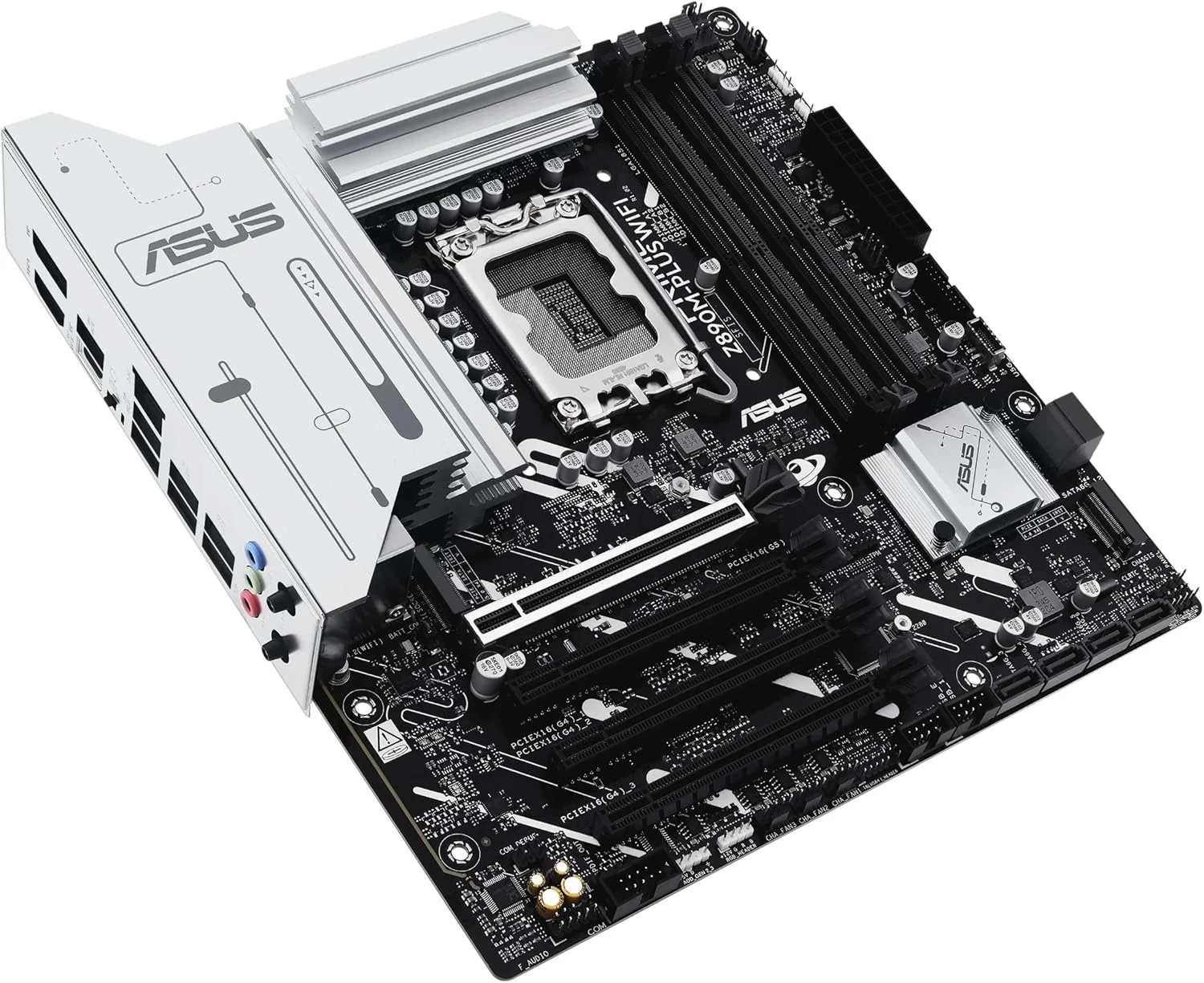 مادربرد ASUS PRIME Z890M-PLUS WIFI mATX: سوکت LGA1851، 4 اسلات DIMM، 3 اسلات M.2، 6 پورت SATA 6Gb/s، اترنت Realtek 2.5Gb، 8 پورت USB پشتی، 7 پورت USB جلویی، Aura Sync - مشکی