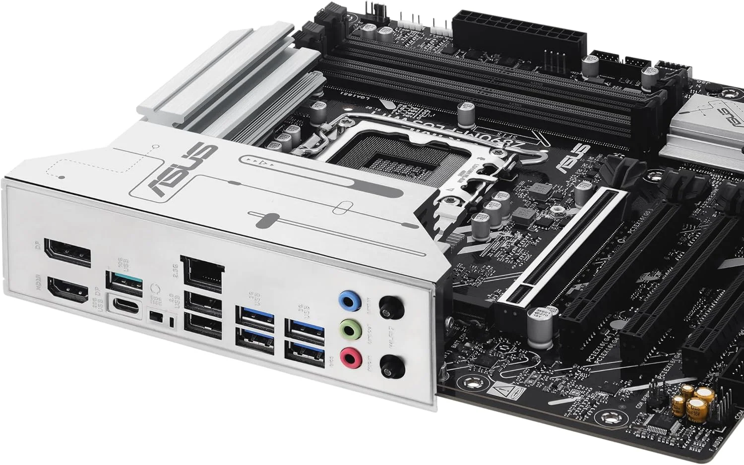 مادربرد ASUS PRIME Z890M-PLUS WIFI mATX: سوکت LGA1851، 4 اسلات DIMM، 3 اسلات M.2، 6 پورت SATA 6Gb/s، اترنت Realtek 2.5Gb، 8 پورت USB پشتی، 7 پورت USB جلویی، Aura Sync - مشکی