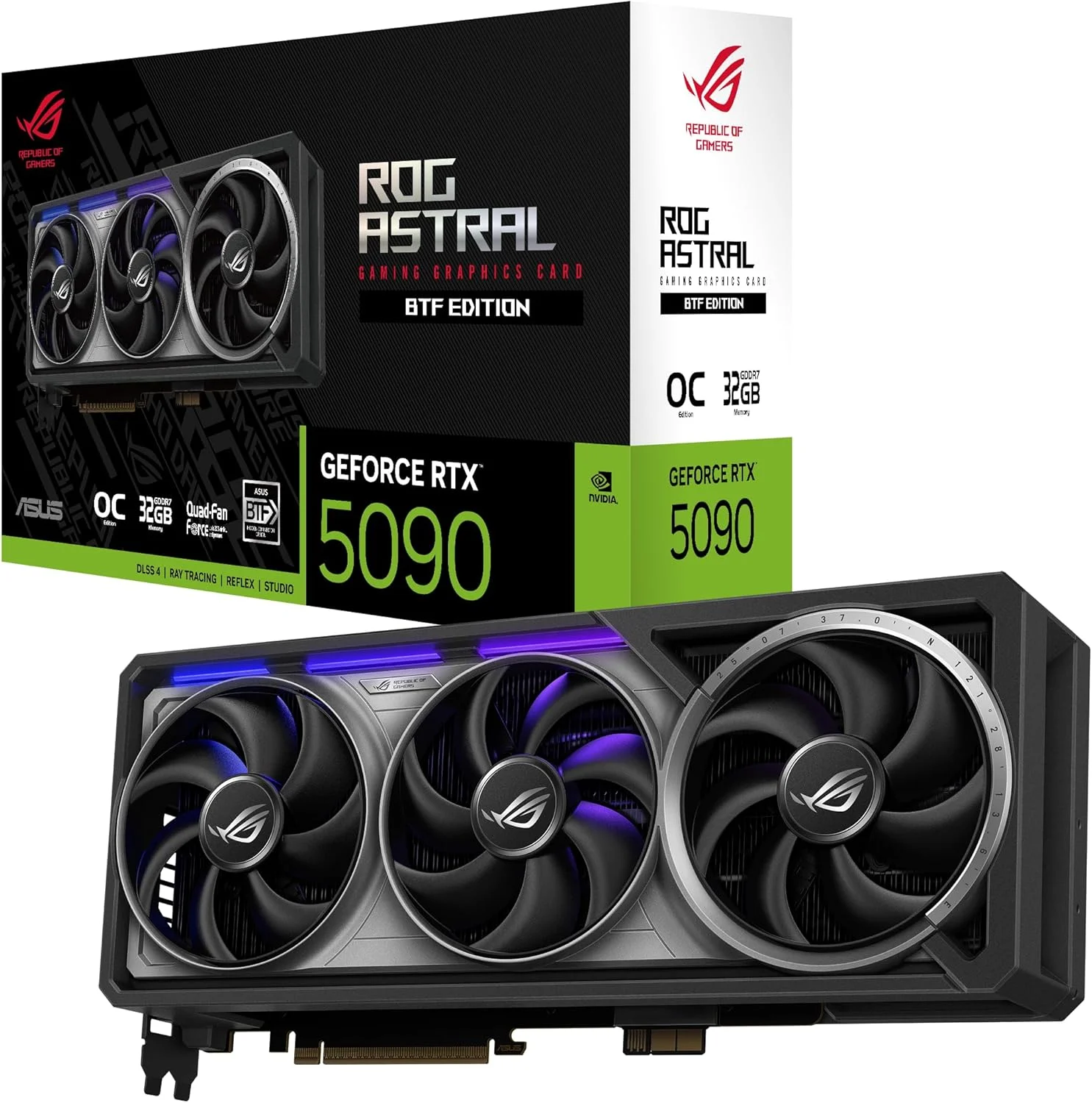 کارت گرافیک گیمینگ ASUS ROG Astral GeForce RTX 5090 32GB OC Edition GDDR7 BTF Quad-Fan (Nvidia Blackwell FP4 و DLSS 4، آداپتور GC-HPWR استاندارد و مادربردهای BTF، ROG-ASTRAL-RTX5090-O32G-BTF-GAMING)