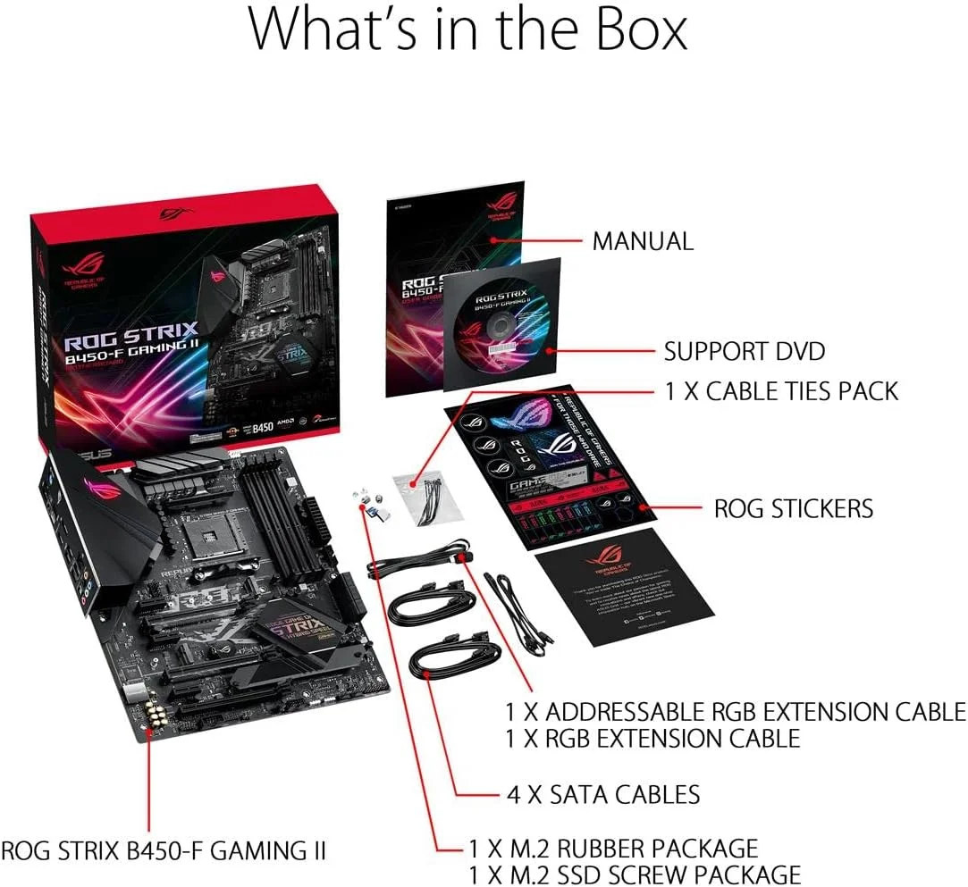مادربرد گیمینگ ایسوس ROG Strix B450-F Gaming II AMD AM4 (Ryzen 5000، نسل سوم Ryzen) ATX (8+4 مراحل قدرت، HDMI 2.0b/DP، 2 x PCIe 3.0 x16، USB 3.2 Gen 2 Type-C، BIOS Flashback، 256Mb BIOS Flash ROM)