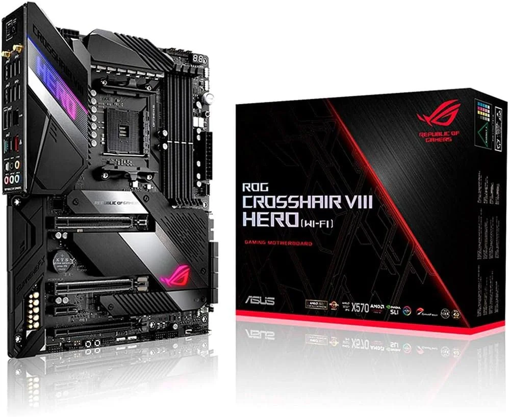 مادربرد ASUS ROG X570 Crosshair VIII Hero (Wi-Fi) ATX با PCIe 4.0، وای فای 6 (802.11Ax) داخلی، LAN 2.5 گیگابیتی، USB 3.2، SATA، M.2، Node و نورپردازی Aura Sync RGB
