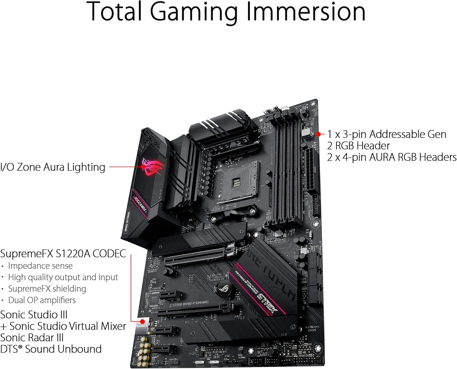 مادربرد گیمینگ ایسوس ROG Strix B550-F Gaming AMD AM4 Zen 3 Ryzen 5000 و Ryzen نسل سوم (PCIe 4.0، LAN 2.5Gb، BIOS Flashback، HDMI 2.1، هدر RGB Gen 2 آدرس پذیر و Aura Sync)