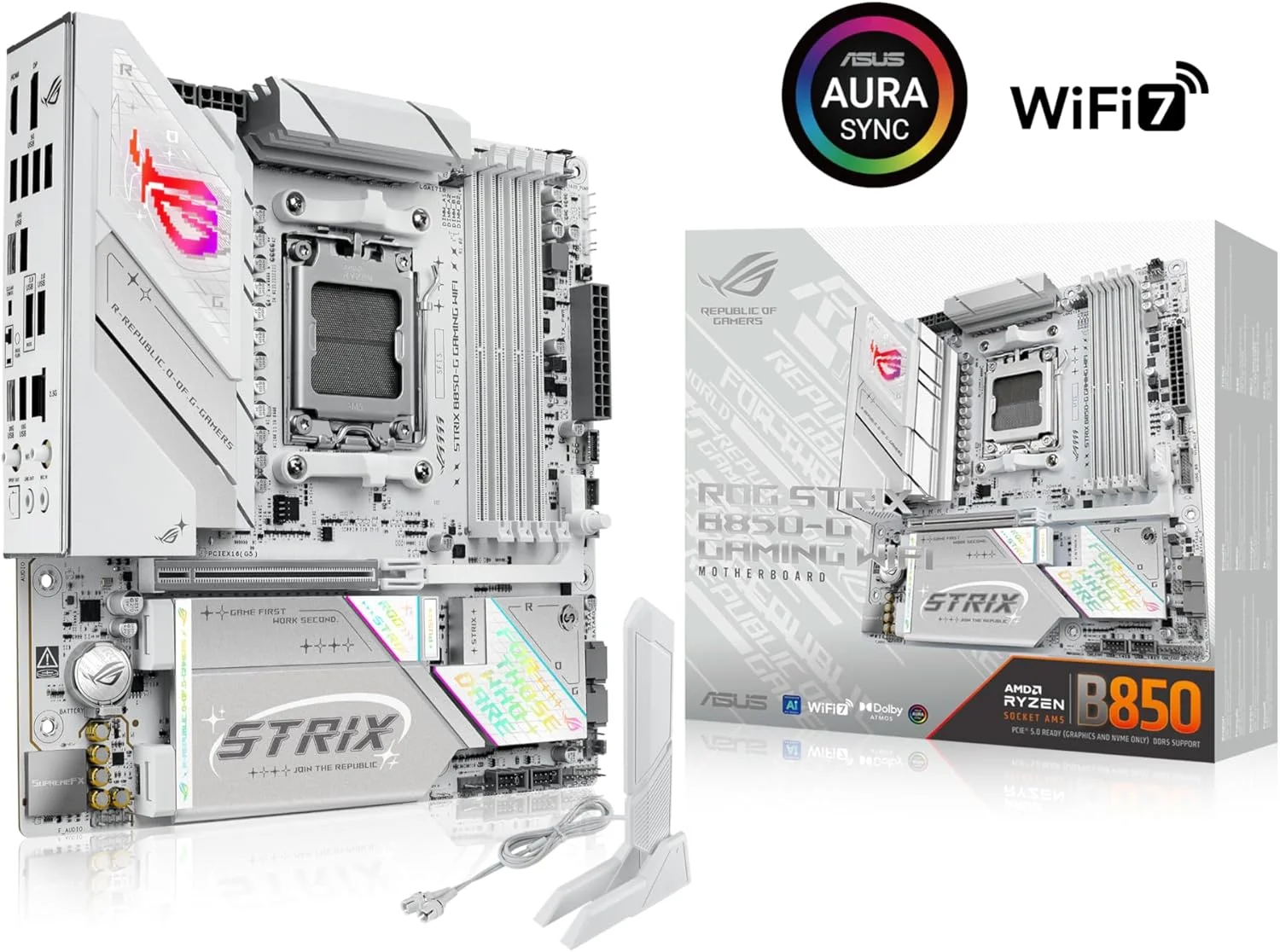 مادربرد ASUS ROG Strix B850-G Gaming WiFi AMD AM5 B850 mATX، آماده برای هوش مصنوعی پیشرفته، دارای 14+2+1 فاز قدرت، اسلات های DDR5، 4 اسلات M.2، آماده برای PCIe® 5.0، WiFi 7، LAN 2.5G، USB 20Gbps Type-C®، مشاور هوش مصنوعی مادربرد ASUS ROG Strix B850-G Gaming WiFi AMD AM5 B850 mATX، آماده برای هوش مصنوعی پیشرفته، دارای 14+2+1 فاز قدرت، اسلات های DDR5، 4 اسلات M.2، آماده برای PCIe® 5.0، WiFi 7، LAN 2.5G، USB 20Gbps Type-C®، مشاور هوش مصنوعی