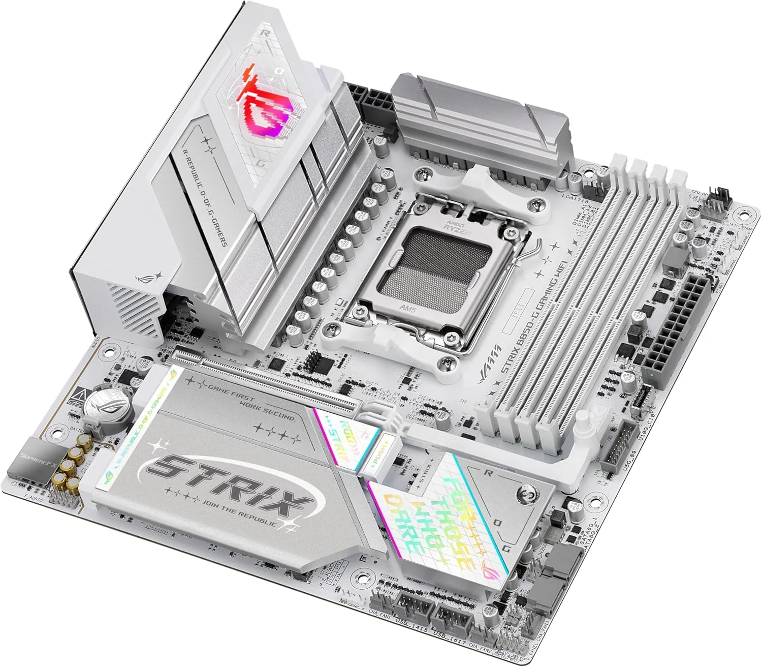 مادربرد ASUS ROG Strix B850-G Gaming WiFi AMD AM5 B850 mATX، آماده برای هوش مصنوعی پیشرفته، دارای 14+2+1 فاز قدرت، اسلات های DDR5، 4 اسلات M.2، آماده برای PCIe® 5.0، WiFi 7، LAN 2.5G، USB 20Gbps Type-C®، مشاور هوش مصنوعی مادربرد ASUS ROG Strix B850-G Gaming WiFi AMD AM5 B850 mATX، آماده برای هوش مصنوعی پیشرفته، دارای 14+2+1 فاز قدرت، اسلات های DDR5، 4 اسلات M.2، آماده برای PCIe® 5.0، WiFi 7، LAN 2.5G، USB 20Gbps Type-C®، مشاور هوش مصنوعی