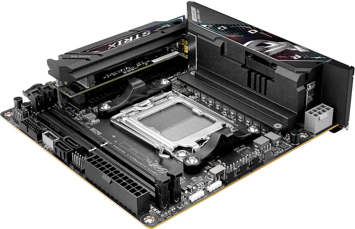 مادربرد ایسوس ROG Strix B850-I Gaming WiFi AMD AM5 B850 Mini-ITX mITX، با 10+2+1 فاز، DDR5، LAN 2.5G، WiFi 7، 2X M.2، PCIe® 5.0 x16، USB 20Gbps Type-C®، اورکلاک هوش مصنوعی، شبکه هوش مصنوعی II، Aura Sync