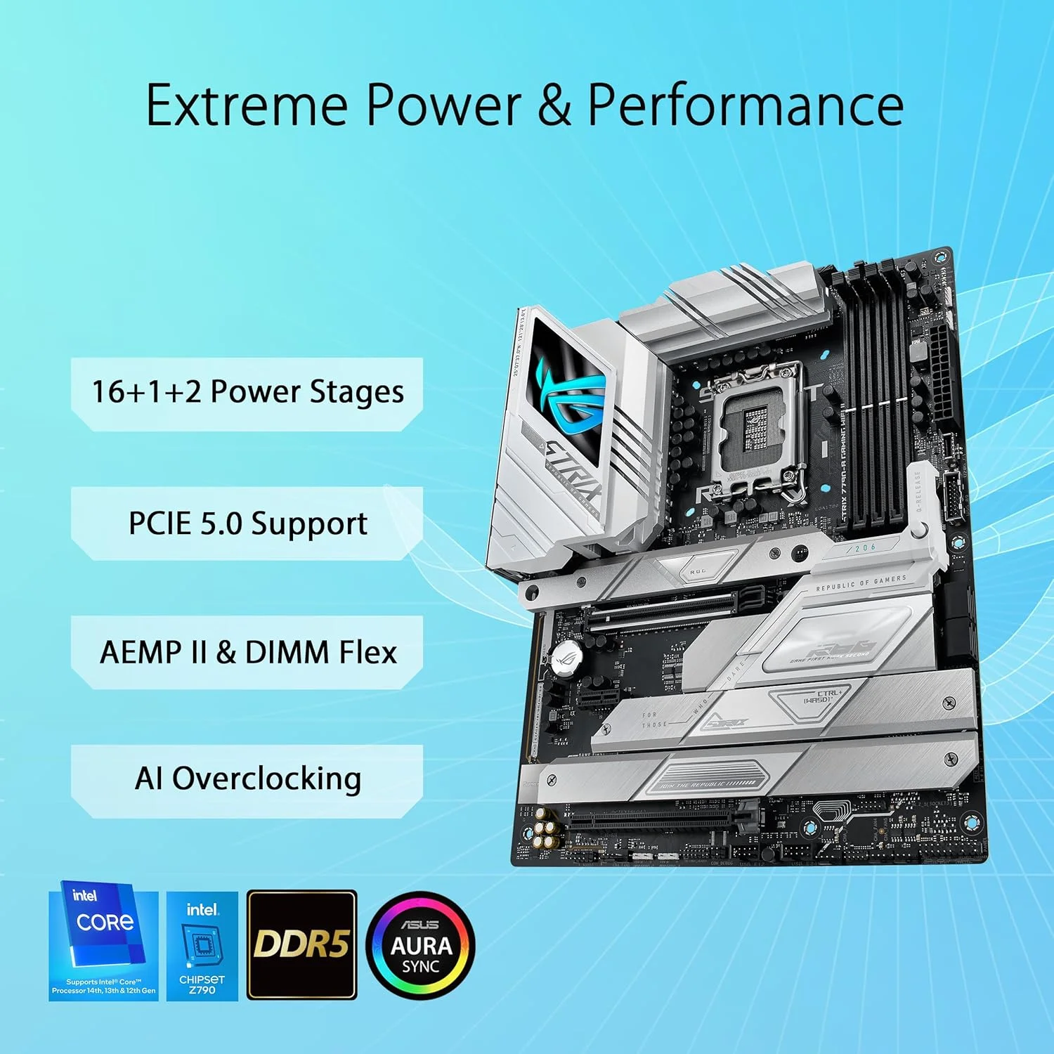 مادربرد گیمینگ ایسوس ROG Strix Z790-A Gaming WiFi II (WiFi 7) LGA 1700 (نسل 14، 13 و 12 اینتل) ATX (DDR5، 5 اسلات M.2، PCIe 5.0 x16، کانکتور USB پنل جلویی با PD 3.0 تا 30 وات)