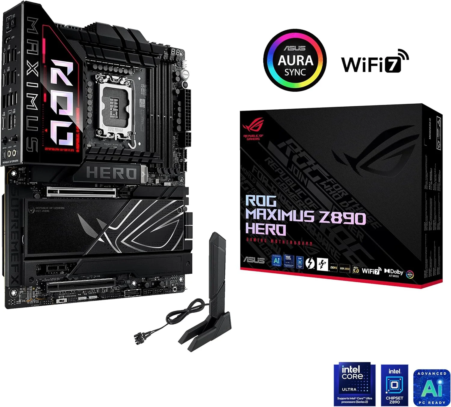 مادربرد ASUS ROG Maximus Z890 Hero Intel Z890 LGA 1851 ATX: مجهز به هوش مصنوعی پیشرفته، 22+2+1+2 فاز، DDR5، WIFI 7، 3X PCIe 5.0 M.2، Thunderbolt 4، USB Type-C، اورکلاک هوش مصنوعی - مشکی