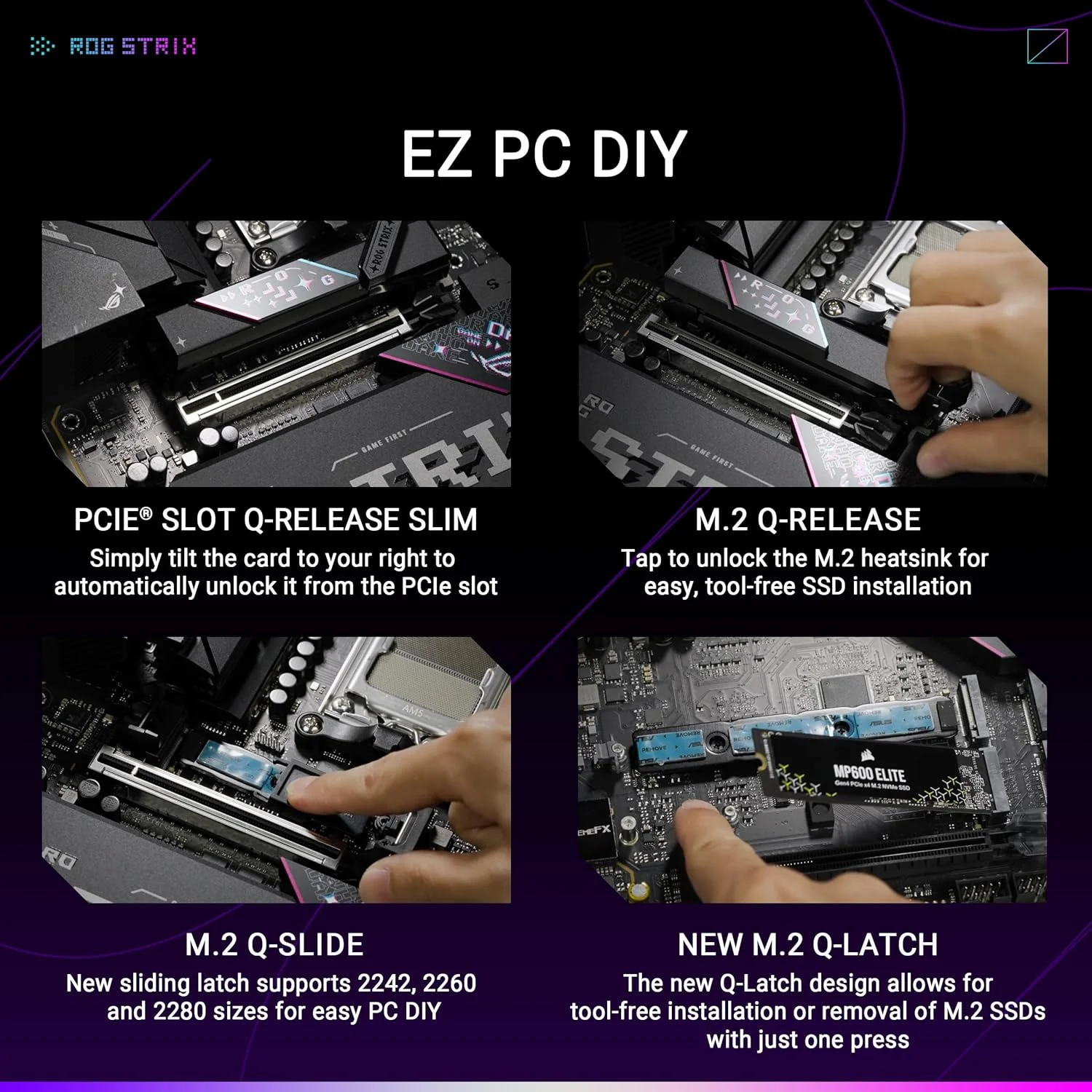 مادربرد ایسوس ROG Strix B850-E Gaming WiFi AMD AM5 B850 ATX با 16+2+2 فاز، اورکلاک پویا، Core Flex، DDR5 با AEMP، WiFi 7، 5X M.2، 5G LAN، PCIe® 5.0، USB4®، USB 20Gbps Type-C®، AI OC، AI Networking