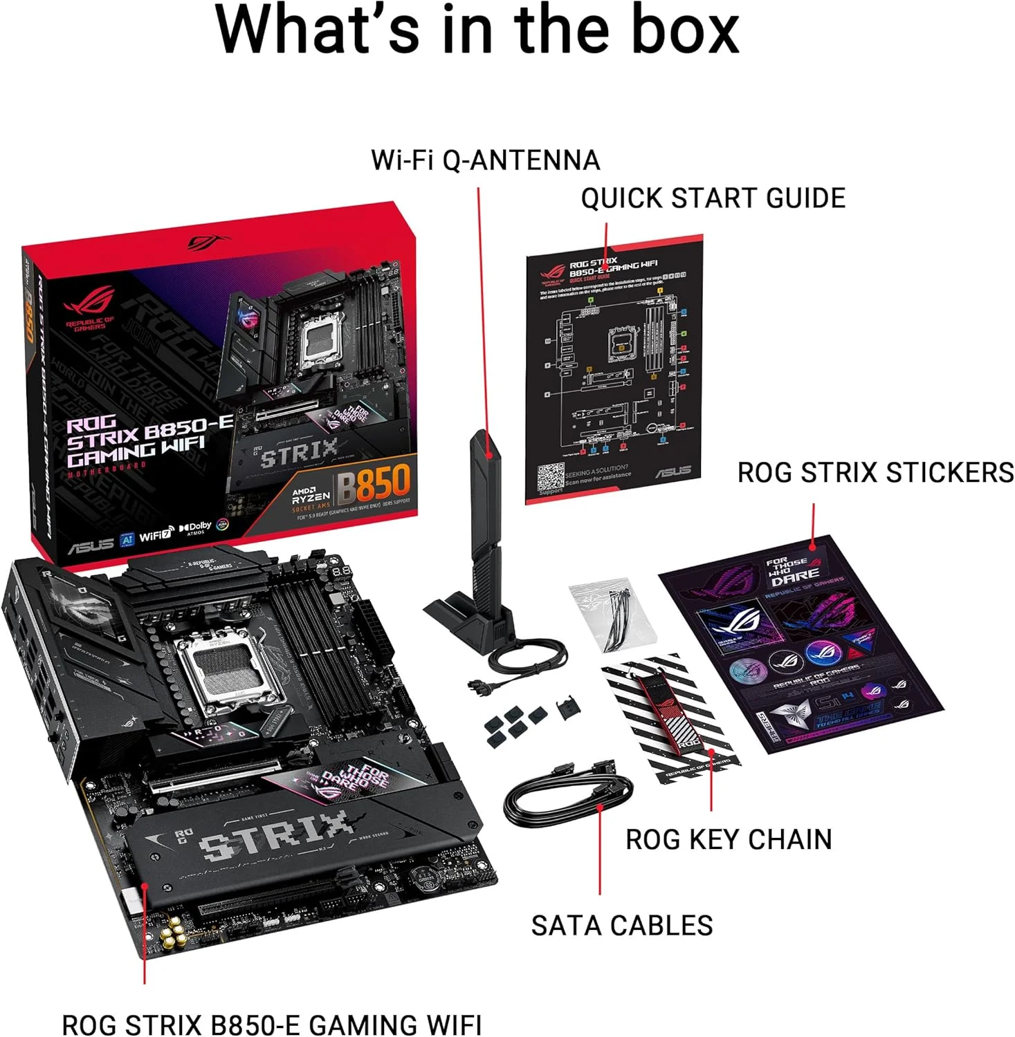 مادربرد ایسوس ROG Strix B850-E Gaming WiFi AMD AM5 B850 ATX با 16+2+2 فاز، اورکلاک پویا، Core Flex، DDR5 با AEMP، WiFi 7، 5X M.2، 5G LAN، PCIe® 5.0، USB4®، USB 20Gbps Type-C®، AI OC، AI Networking