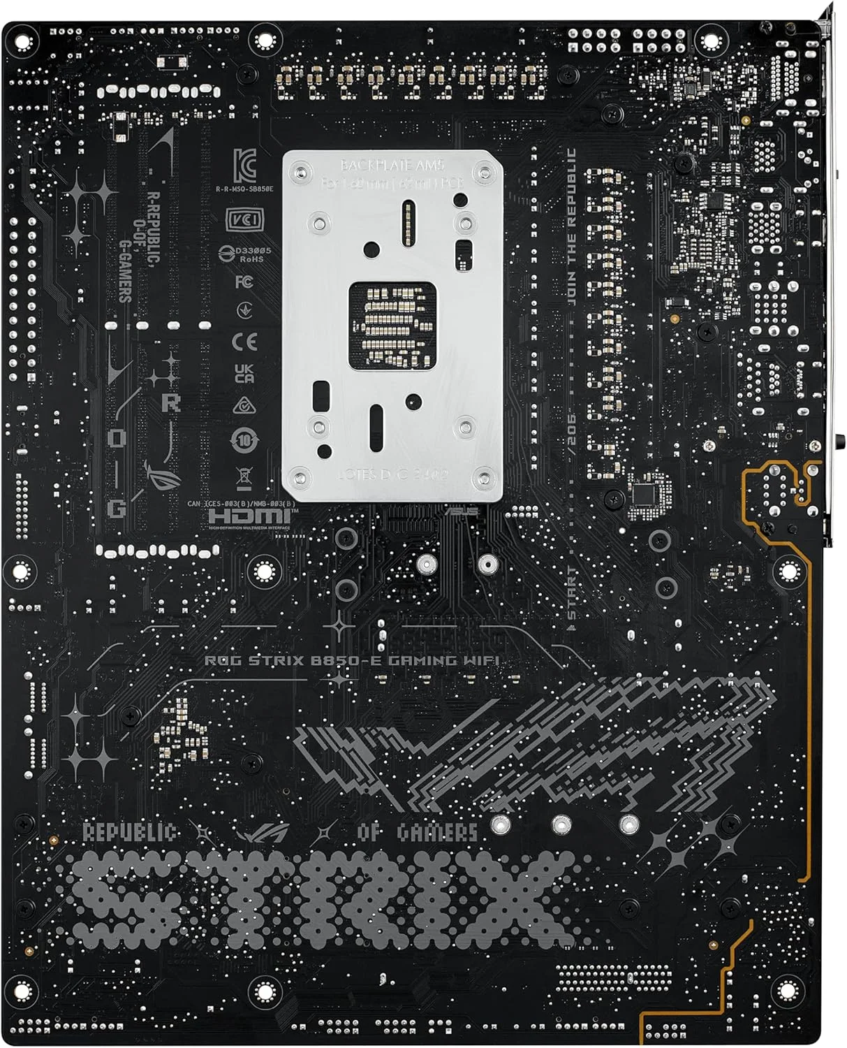 مادربرد ایسوس ROG Strix B850-E Gaming WiFi AMD AM5 B850 ATX با 16+2+2 فاز، اورکلاک پویا، Core Flex، DDR5 با AEMP، WiFi 7، 5X M.2، 5G LAN، PCIe® 5.0، USB4®، USB 20Gbps Type-C®، AI OC، AI Networking