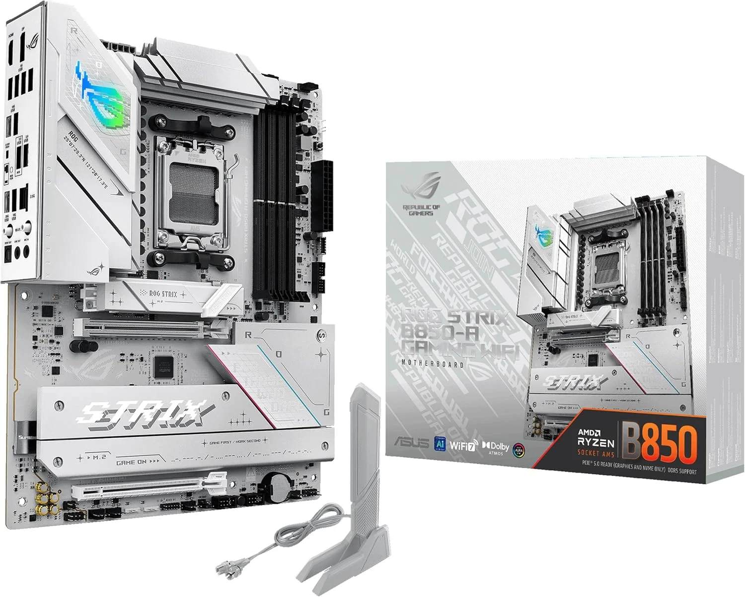 مادربرد گیمینگ ASUS ROG Strix B850-A Gaming WiFi AMD AM5 B850 ATX با 14+2+2 فاز قدرت، DDR5 AEMP، LAN 2.5G، WiFi 7 با Q-Antenna، 4X M.2، PCIe® 5.0، USB 20Gbps Type-C، AI Networking II، ASUS AI Advisor