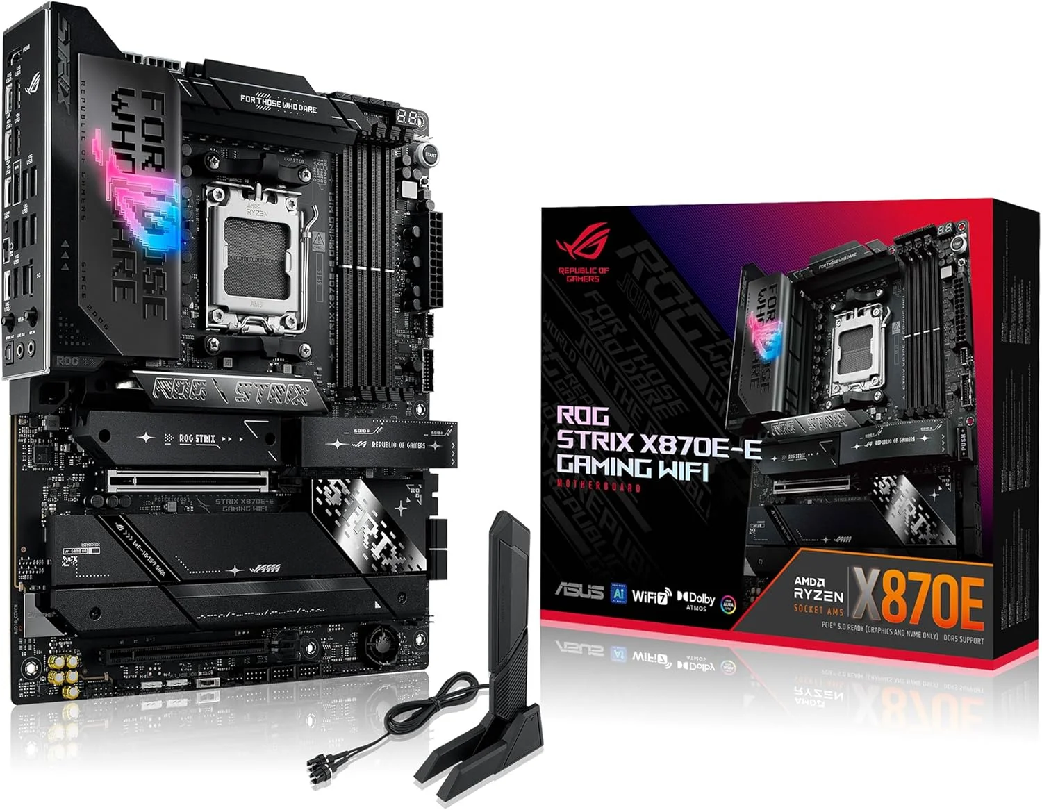 مادربرد گیمینگ ایسوس ROG Strix X870E-E WiFi AMD AM5 X870 ATX با 18+2+2 فاز قدرت، سوییچر OC دینامیک، Core Flex، DDR5 AEMP، WiFi 7، 5X M.2، PCIe® 5.0، Q-Release Slim، USB4®، اورکلاکینگ و شبکه سازی هوش مصنوعی