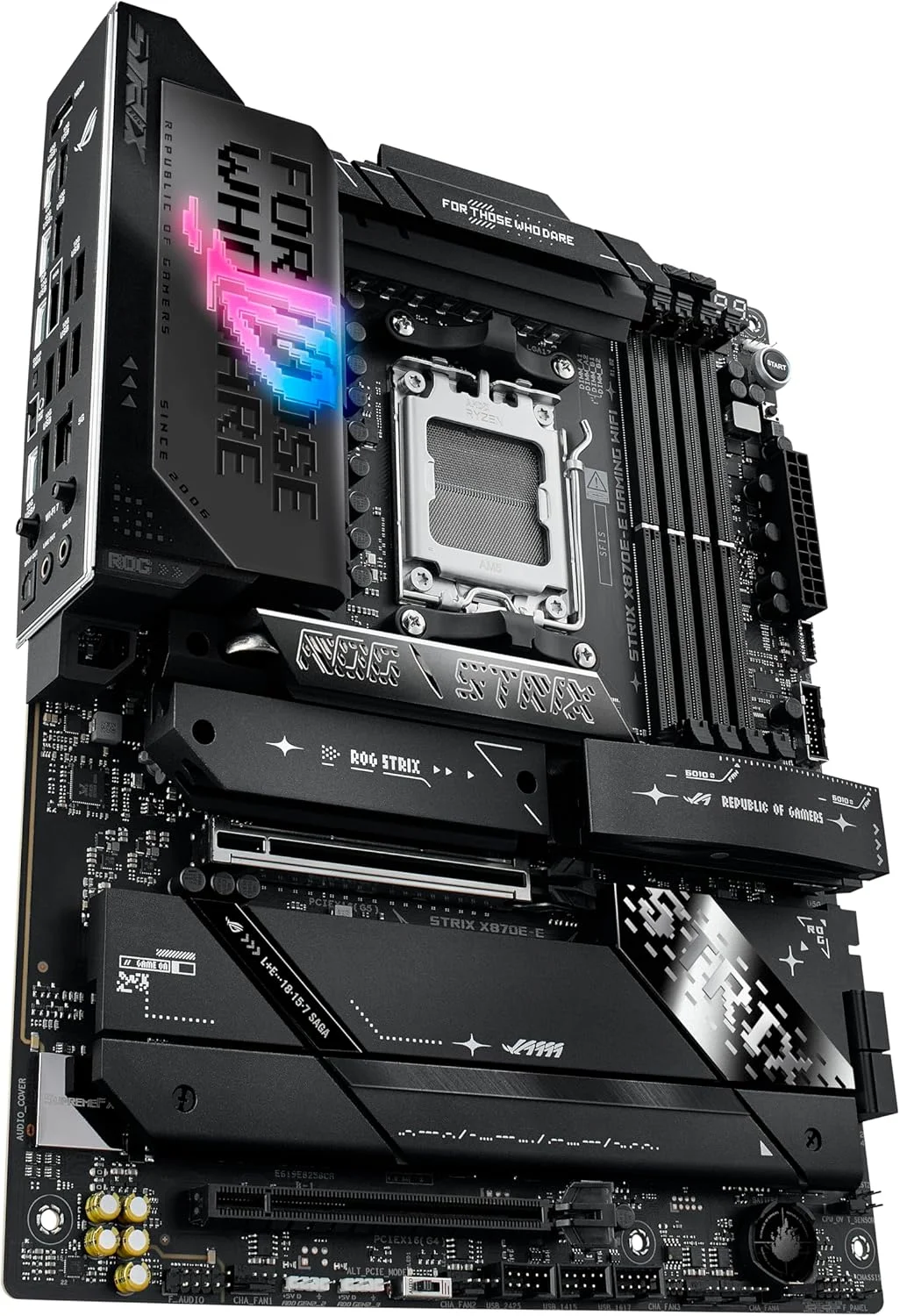 مادربرد گیمینگ ایسوس ROG Strix X870E-E WiFi AMD AM5 X870 ATX با 18+2+2 فاز قدرت، سوییچر OC دینامیک، Core Flex، DDR5 AEMP، WiFi 7، 5X M.2، PCIe® 5.0، Q-Release Slim، USB4®، اورکلاکینگ و شبکه سازی هوش مصنوعی