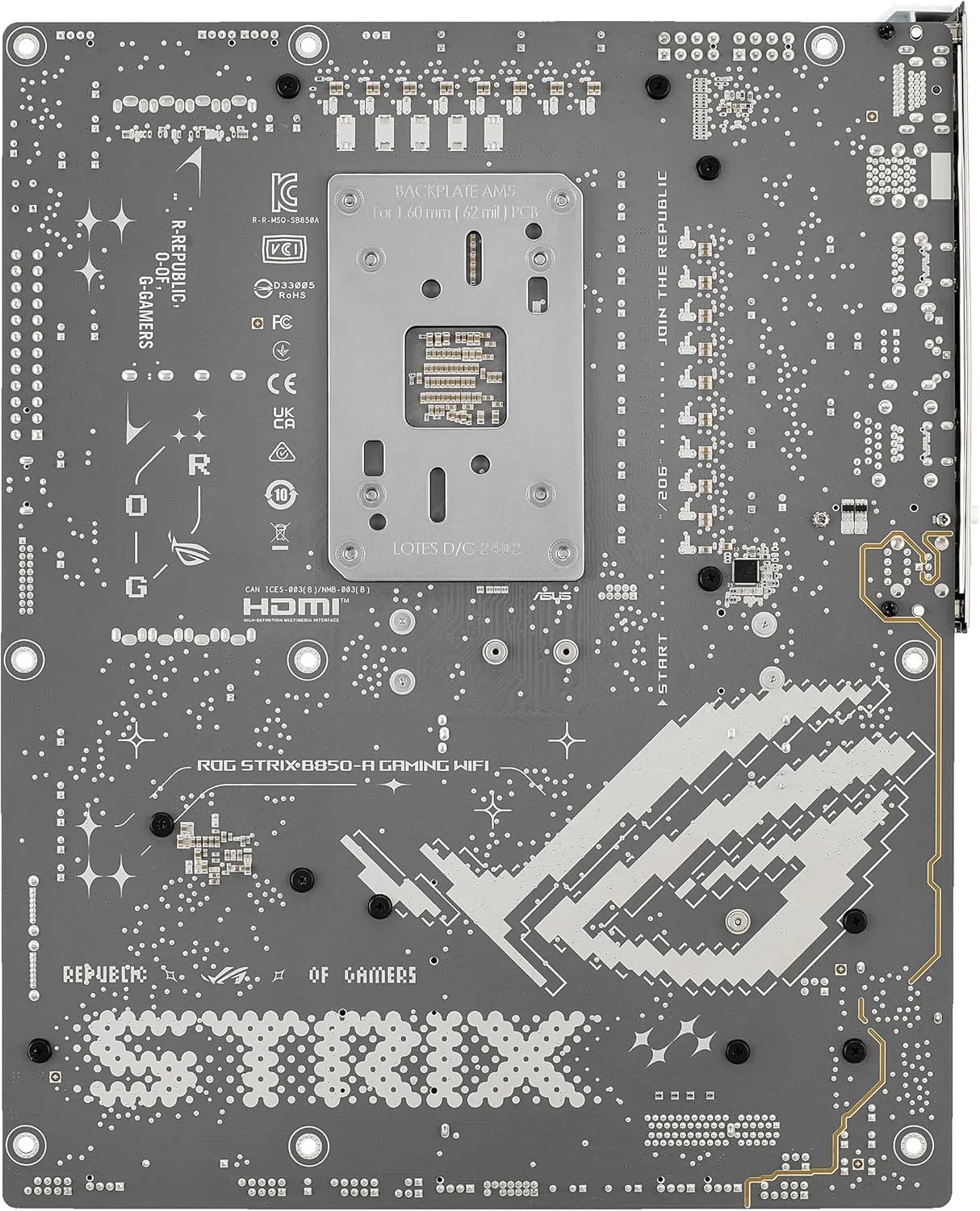 مادربرد گیمینگ ASUS ROG Strix B850-A Gaming WiFi AMD AM5 B850 ATX با 14+2+2 فاز قدرت، DDR5 AEMP، LAN 2.5G، WiFi 7 با Q-Antenna، 4X M.2، PCIe® 5.0، USB 20Gbps Type-C، AI Networking II، ASUS AI Advisor