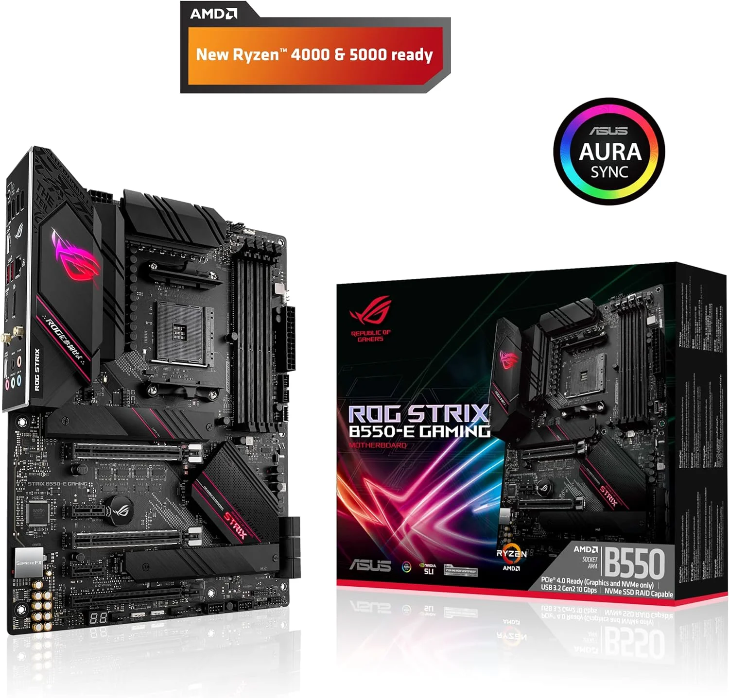 مادربرد گیمینگ ASUS ROG Strix B550-E Gaming AMD AM4 (نسل سوم Ryzen™) ATX (PCIe 4.0, NVIDIA SLI, WiFi 6, LAN 2.5Gb، 14+2 مرحله قدرت، USB 3.2 Type-C جلو، RGB Gen 2 آدرس پذیر و AURA Sync)